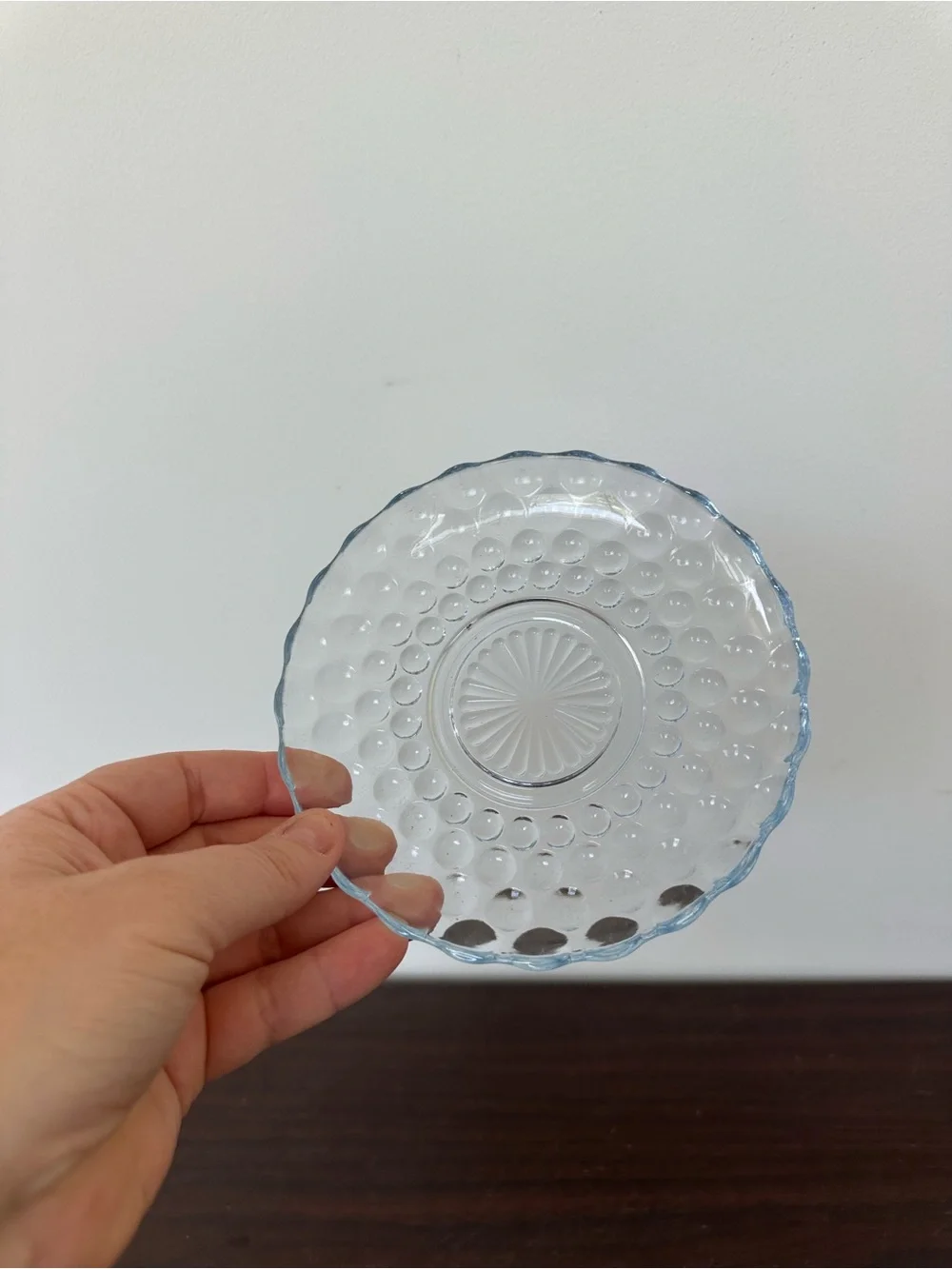 Sapphire Blue Bubble Depression Glass Teacup and Saucer Set